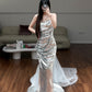 girlhomeshops- Silver Sparkling Mermaid Slimming Evening Dress gh6211