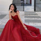 Red elegant spaghetti straps delicate floral beading long tulle formal prom dress evening gown with back corset gh2550
