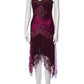 girlhomeshops-Burgundy Satin Lace Paneled Spaghetti Straps High-Low Midi Dress with Beading and Sequins gh6308