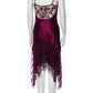 girlhomeshops-Burgundy Satin Lace Paneled Spaghetti Straps High-Low Midi Dress with Beading and Sequins gh6308