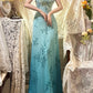 Blue exquisite beading vintage fashion floral long satin ball gown evening dress gh4434