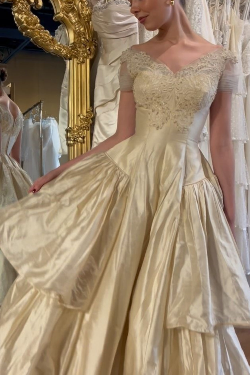 girlhomeshops- Vintage Ball Gown With Delicate Gold Beading gh6217