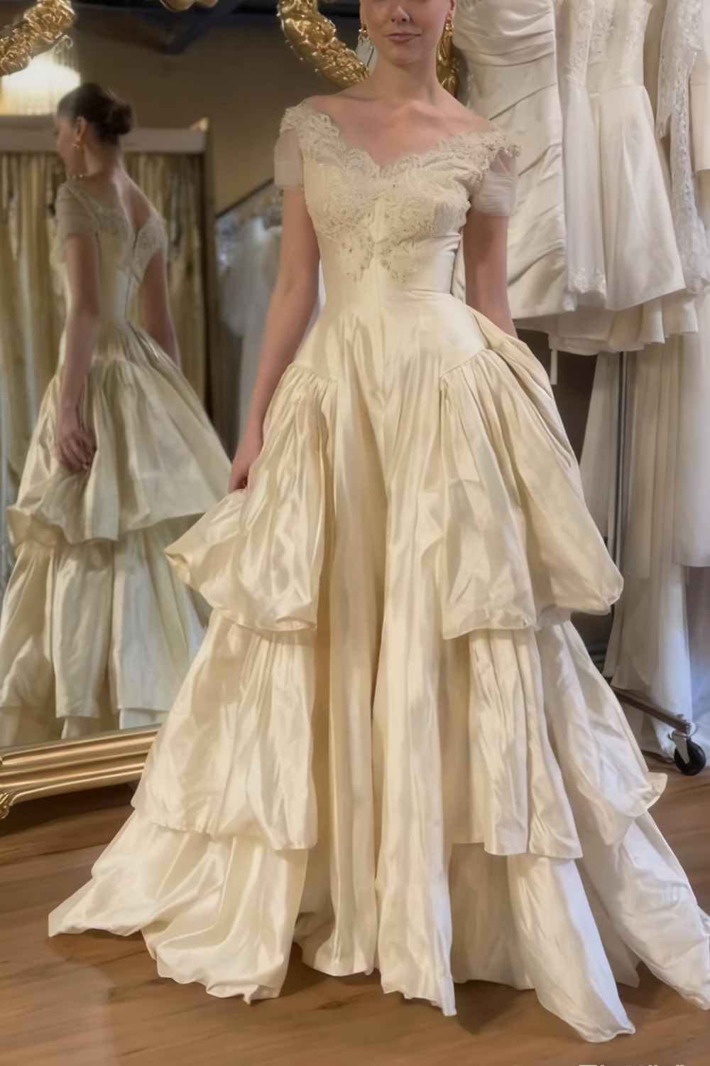 girlhomeshops- Vintage Ball Gown With Delicate Gold Beading gh6217