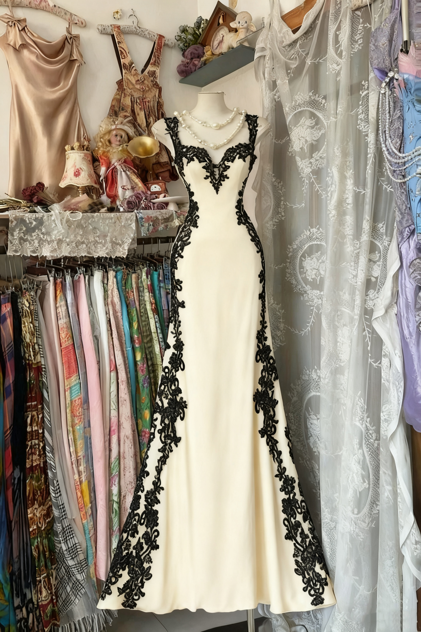 girlhomeshops- Vintage Lace Slim Shoulder Strap Long Birthday Dream Dress gh6208