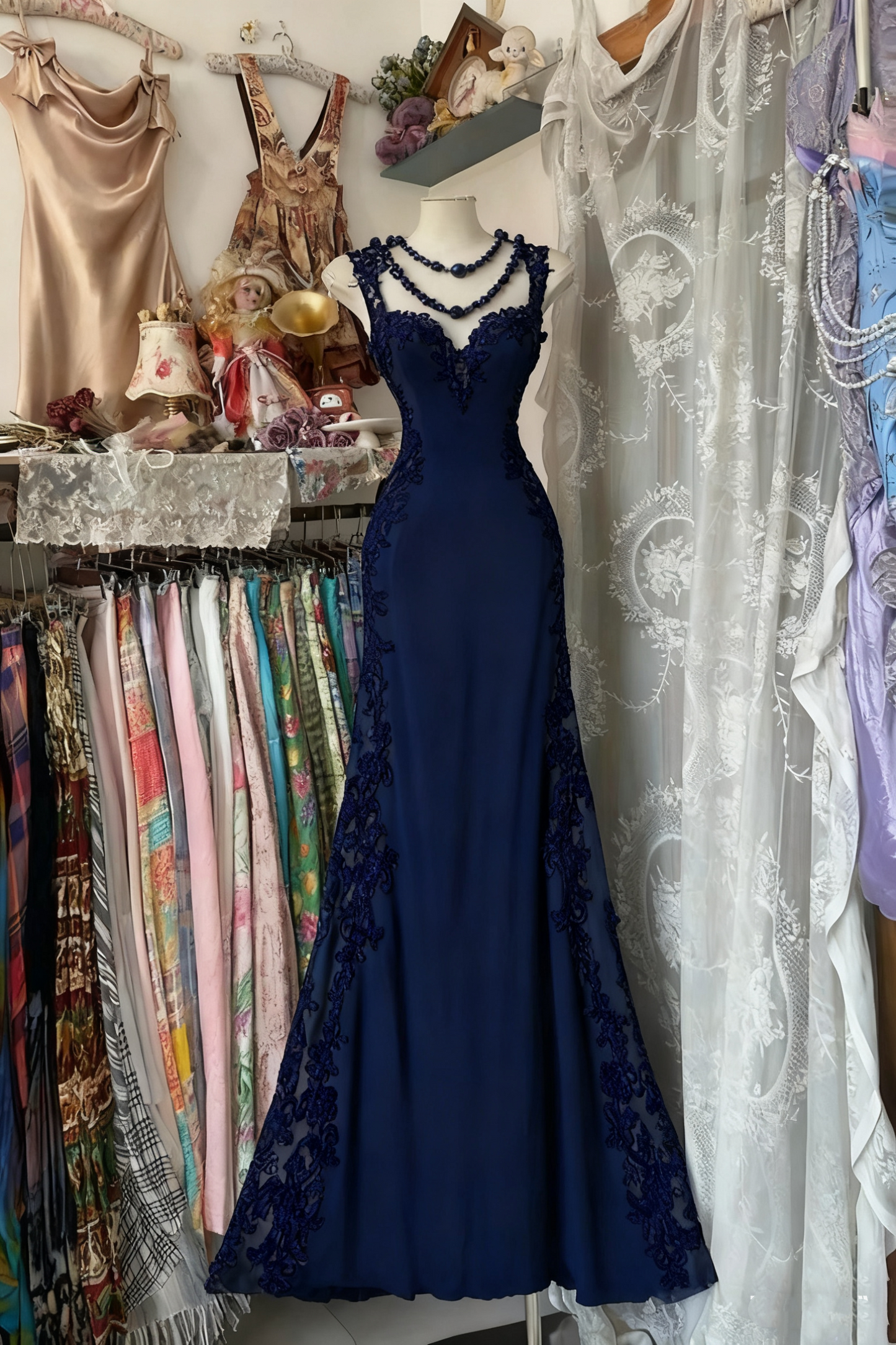 girlhomeshops- Vintage Lace Slim Shoulder Strap Long Birthday Dream Dress gh6208