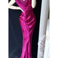 Dark Pink Vintage Floral Elegant Long Lace Neckline Satin Mermaid Fitted Ball Gown Evening Gown Party Dress gh4711