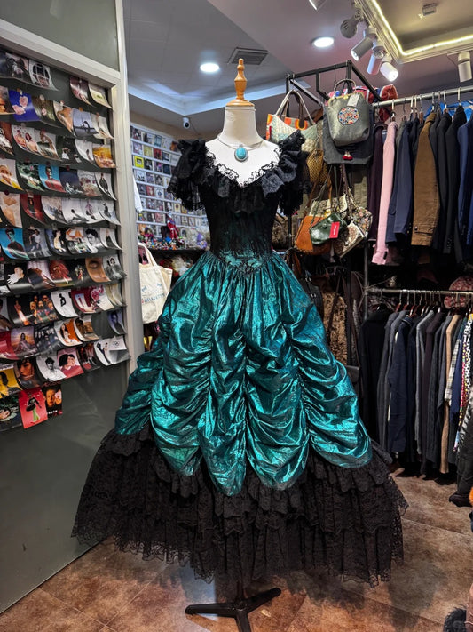 Robe de soirée longue élégante et raffinée, noire, turquoise et verte, style rétro, gh4213