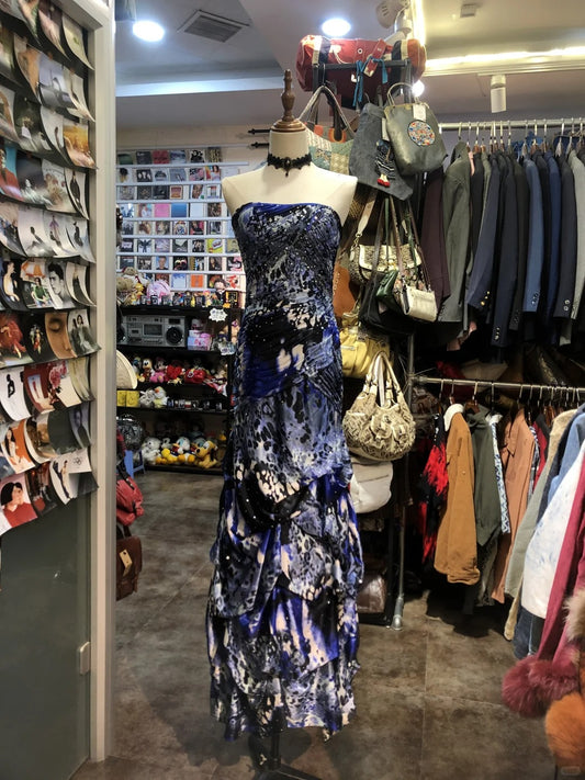 Robe de soirée longue et élégante, style rétro, avec perles, peinture à l'encre bleue, gh4216