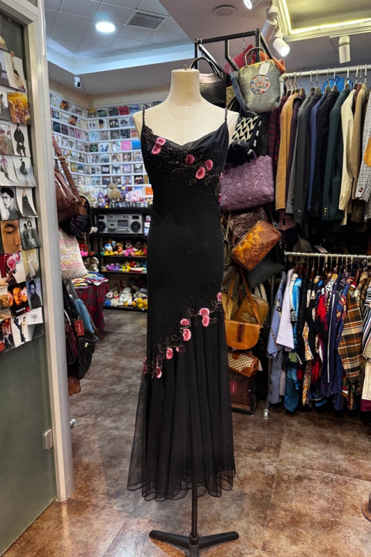Black Retro Dress Exquisite Floral Long Chiffon Dress gh6761