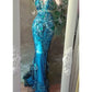 Blue gorgeous luxury beaded long tulle mermaid slim ball gown evening dress party dress gh4705