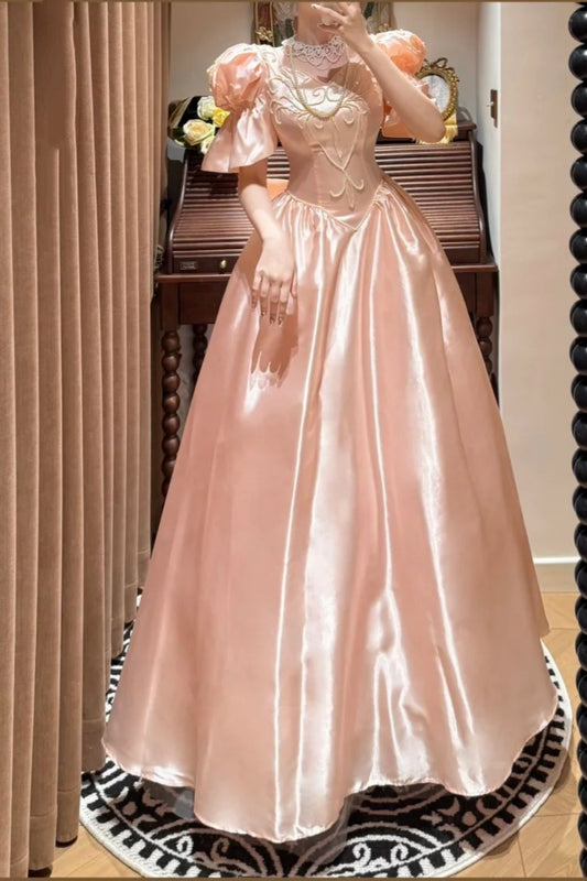 girlhomeshops-Pink Exquisite Beaded Long Satin Princess Formal Prom Dress Graduation Dress Evening Dress gh5975