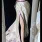 White Purple Floral Vintage Elegant Long Satin Fairy Mermaid Slim Ball Gown Evening Dress Party Dress gh4714