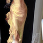Gold Shiny Vintage Elegant Long Satin Fairy Mermaid Slim Ball Gown Evening Dress Party Dress gh4713