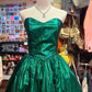 Robe de soirée longue en satin vert vintage, élégante, col en cœur, gh4137