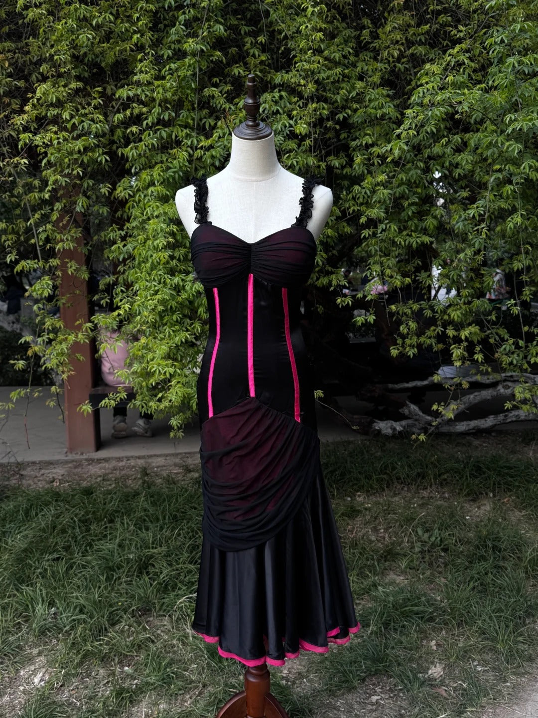 Robe de soirée longue en tulle, élégante et sexy, en dentelle noire et rose, style rétro, en forme de cœur, gh4143