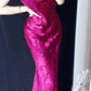 Dark Pink Vintage Floral Elegant Long Lace Neckline Satin Mermaid Fitted Ball Gown Evening Gown Party Dress gh4711