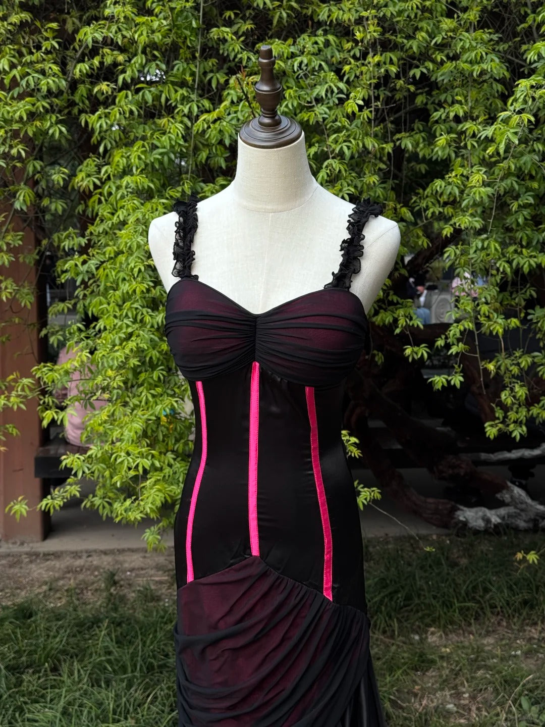 Robe de soirée longue en tulle, élégante et sexy, en dentelle noire et rose, style rétro, en forme de cœur, gh4143