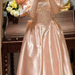 girlhomeshops-Rosa Exquisite Perlen Lange Satin Prinzessin Formale Ballkleid Abschlussballkleid Abendkleid gh5975