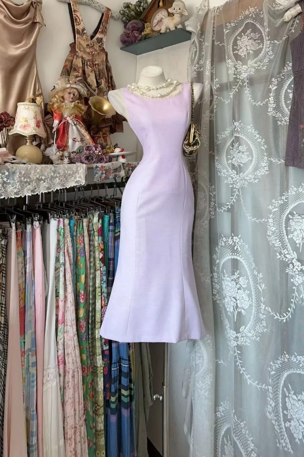 Robe sirène lavande délicate | Robe sans manches cintrée à la taille, tenue idéale pour un goûter entre filles gh6446