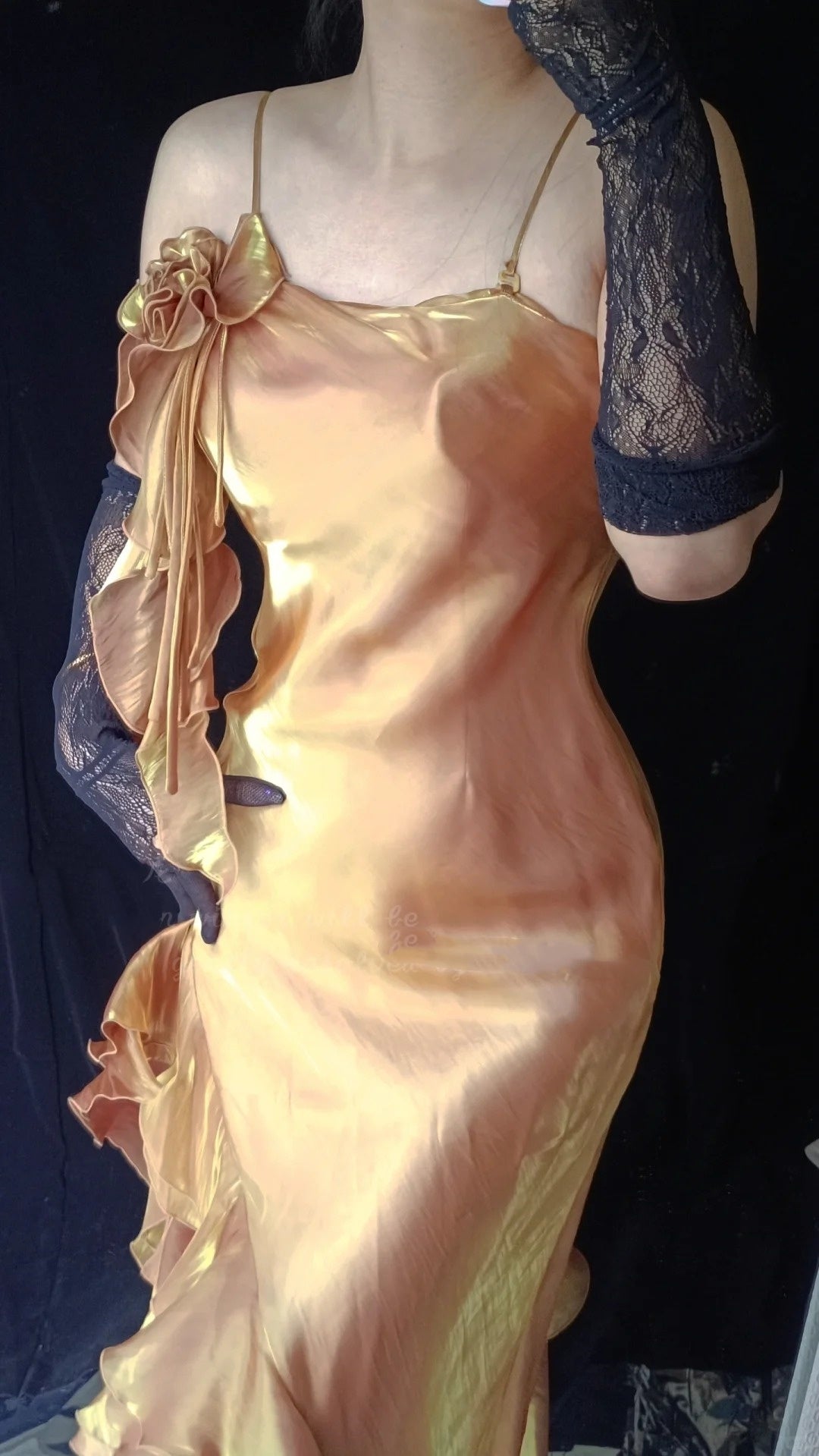 Gold Shiny Vintage Elegant Long Satin Fairy Mermaid Slim Ball Gown Evening Dress Party Dress gh4713