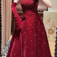Girlhomeshops - Robe de soirée longue en velours bordeaux, exquise et perlée, tenue de bal, de remise de diplôme, gh5974