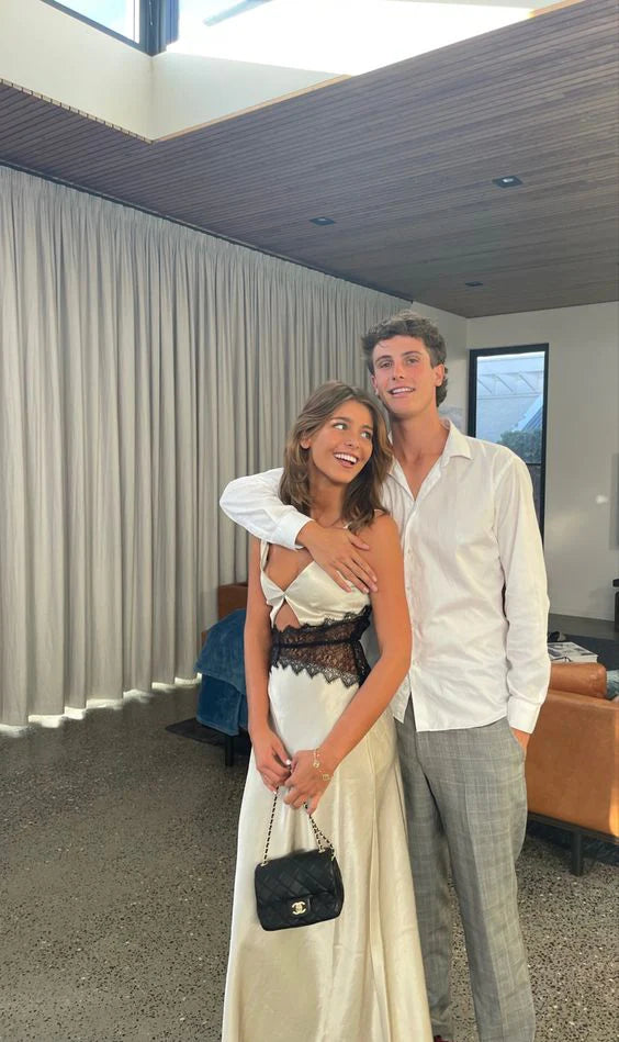 Ivory White Sexy Hollow Lace Long Elegant prom dress Evening Dress Party Dress gh3293