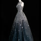 Schwarz-Silber, wunderschön, funkelnd, elegant, lang, Pailletten, Tüll, bodenlang, Ballkleid, Abendkleid, gh4378
