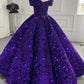 Shiny Purple Off Shoulder Sequined Long Prom Dress Evening Dress Sweet 16 Years Old Dress Graduation Dress Adult Ceremony Dress gh3124