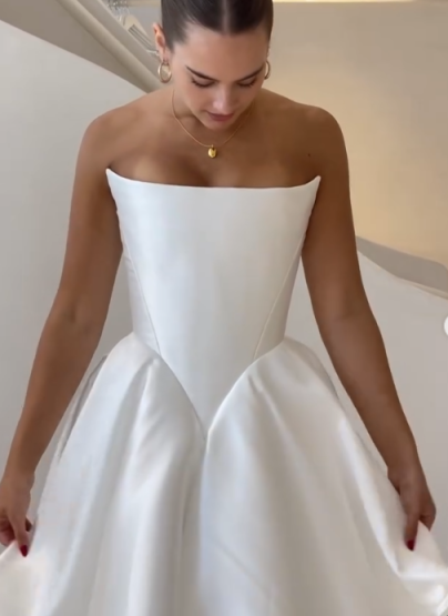 Girlhomeshops - Robe de mariée longue en satin blanc, épaules dénudées, longueur au sol, robe de bal gh5394