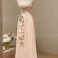 Pink Elegant Ruffle Spaghetti Strap Pearl Beading A-Line Sleeveless Long Chiffon Evening Gown Ball Gown Bridesmaid Dresses gh4194