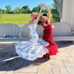Blue floral elegant long formal evening gown sleeveless slit dress party dress gh3010