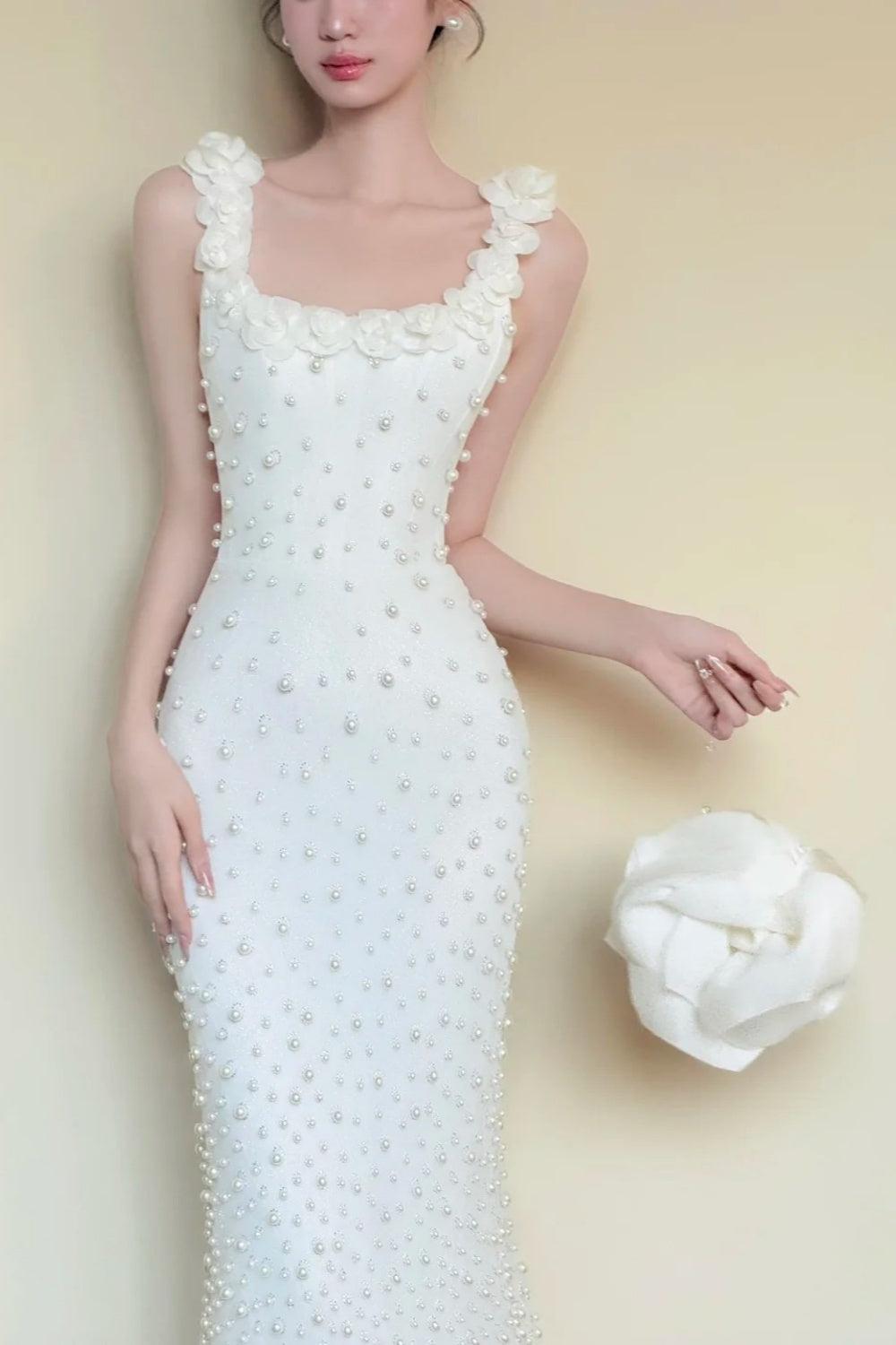 girlhomeshops-White Elegant And Delicate Beaded Satin Prom Dress gh6233