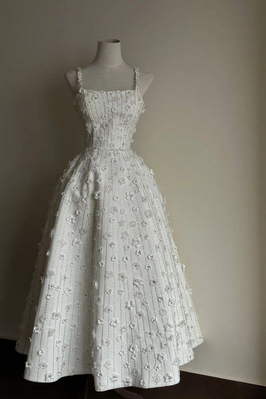girlhomeshops- White Exquisite Pearl Embellishment Long Chiffon Prom Dress gh6212