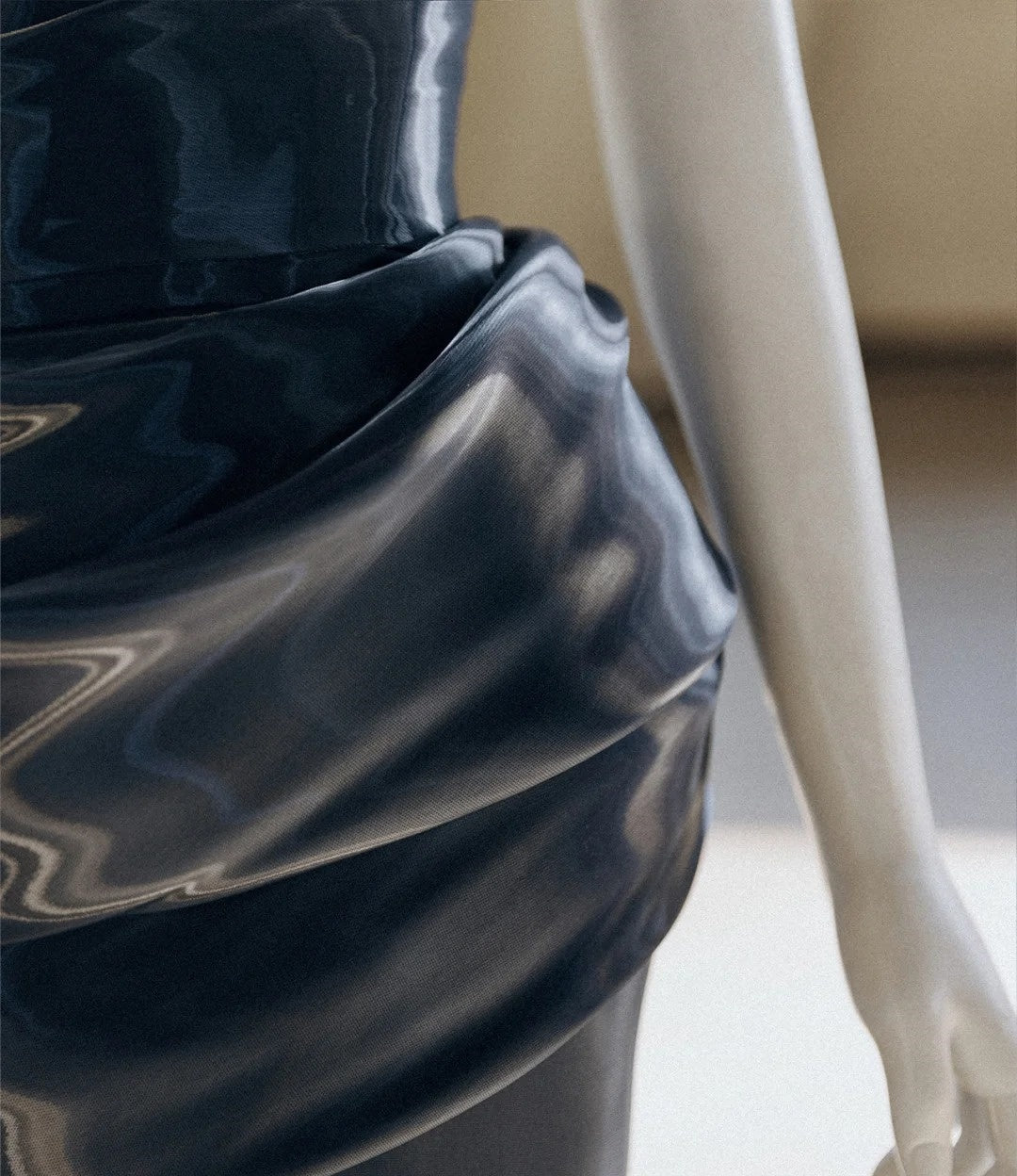 Robe de soirée longue en satin Y3K style gothique cybermécanique bleu métal liquide déesse gh4545