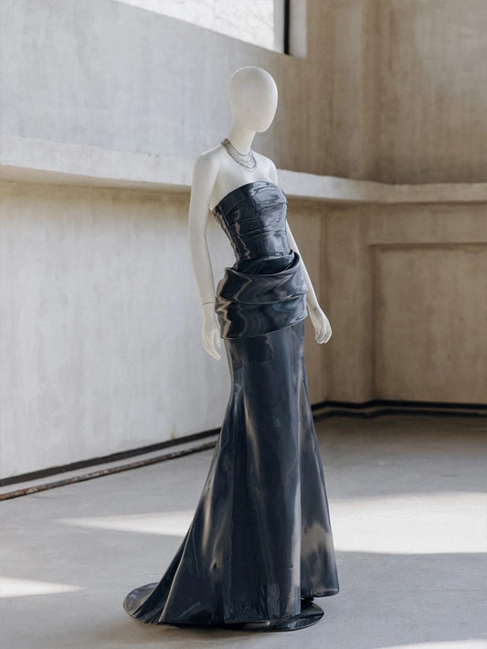 🌌🌠Blue Gothic Cyber Mechanical Goddess Liquid Metal Dress Y3K Long Satin Ball Gown Evening Dress gh4545