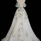 Robe de soirée longue en tulle à manches courtes et à fleurs exquises, robe de bal blanche, robe de soirée, robe de fête gh3524