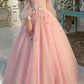 Pink delicate floral applique fairy long sleeves long tulle ball gown evening dress gh2279