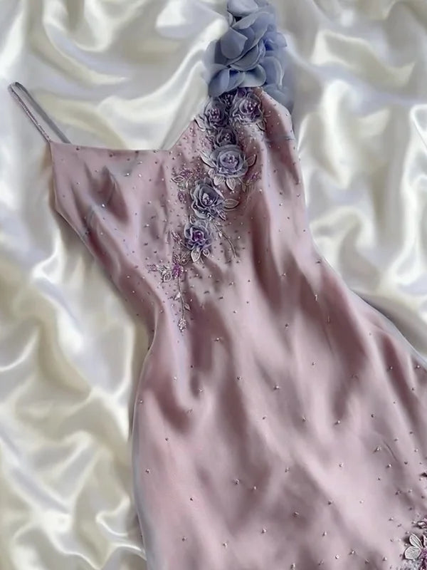 girlhomeshops--soft girl Homecoming Dress Purple Fairy Dress Exquisite Beaded Floral Mid-Length Personalized Elf Dress gh5655