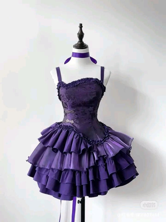 girlhomeshops-Purple Short Satin Princess Sweet Homecoming Dress gh5768