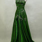 Grünes Vintage elegantes zartes florales Perlen Spaghettiträger langes Satin Prinzessin Hofstil Ballkleid Abendkleid gh3704