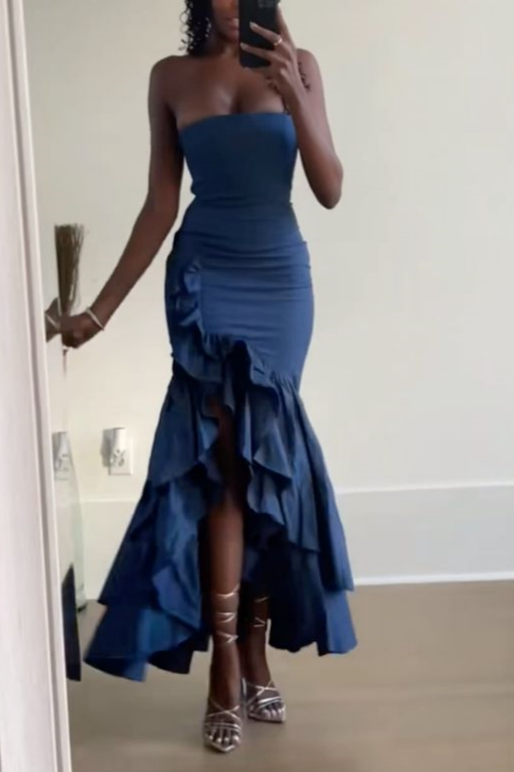 girlhomeshops-Blau/Weinrot/Gelb/Lila Langes Chiffon-Rüschen-Ballkleid Abschlusskleid gh5929