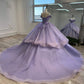 Light purple spaghetti strap applique beaded long tulle ball gown evening gown adult ceremony gown graduation ceremony gown gh3123