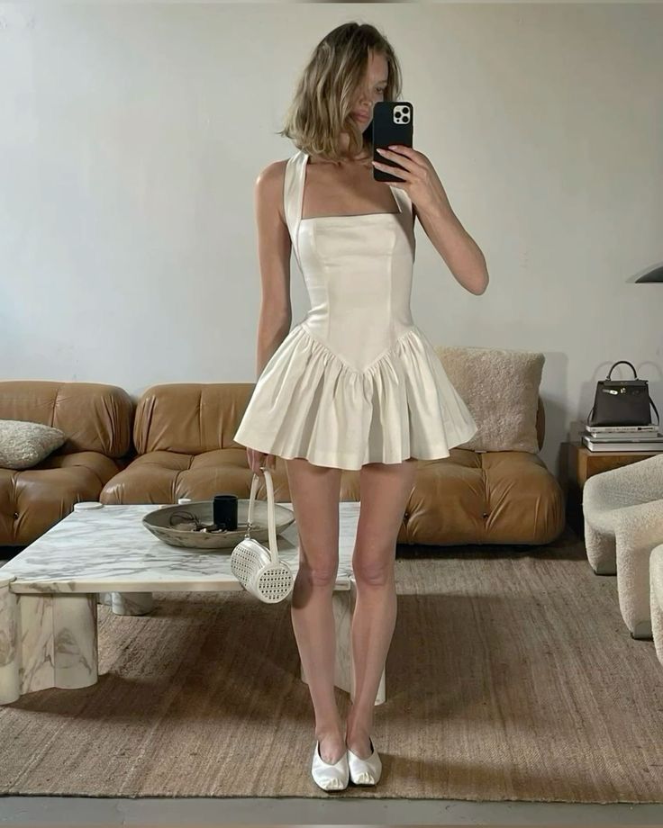 Girlhomeshops-White Short Satin Homecoming Dress Birthday Dress gh5278
