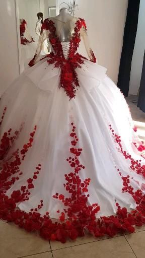 Red gorgeous exquisite sweet floral applique long tulle ball gown evening gown wedding dress gh3344