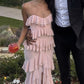 Pink Chiffon Ruffles Long Flowing Elegant Evening Dress Wedding Guest Party Dress Holiday Party Dress gh3138