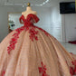 Red champagne gorgeous shiny applique long ball gown evening dress gh3113