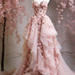 Pink gorgeous exquisite floral spaghetti straps long elegant sweet tulle floor-length trailing ball gown evening gown wedding dress graduation ball gown Flower Fairy gh3272