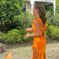 Orange Fashion Gradient Spaghetti Strap Long Ruffle Elegant Chiffon Ball Gown prom dress Evening Dress Holiday Party Dress gh3319
