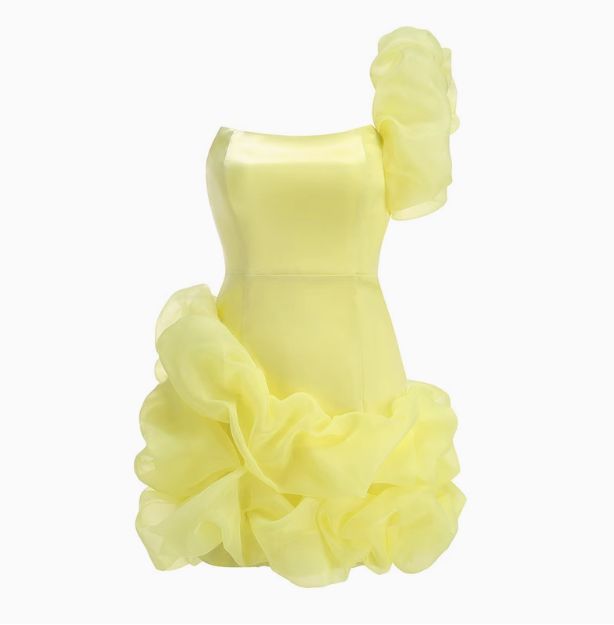 Girlhomeshops-Yellow one-shoulder fashion sweet bud skirt short chiffon homecoming dress birthday dress gh5269