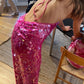 Pink Shiny Fashion Sequin Long Sling Travel Holiday/Birthday/Cocktail Party Dress gh4857